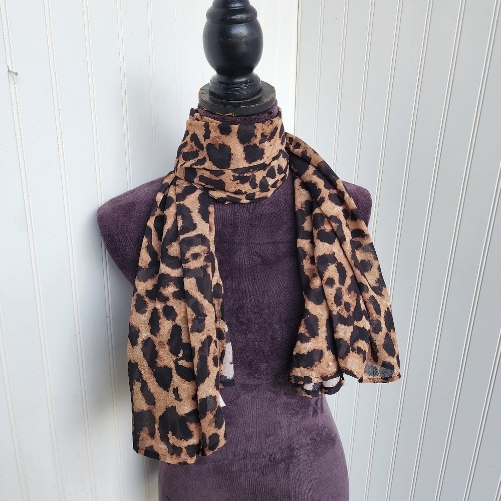 Shein Brown Cheetah Print Multi Use Head Scarf Wrap Adults One Size